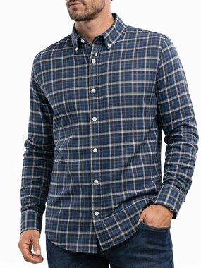 Savannah Men's Navy Plaid Button-Down Shirt - Size Small - NWT $54